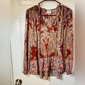 Knox Rose Red Paisley Print Blouse size small